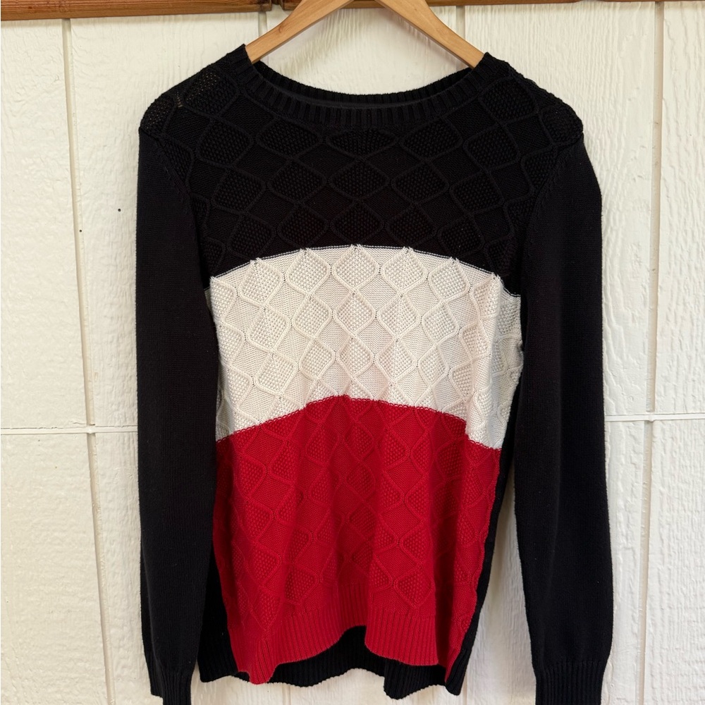 Charter Club Black, White, and Red Crew Neck Sweater